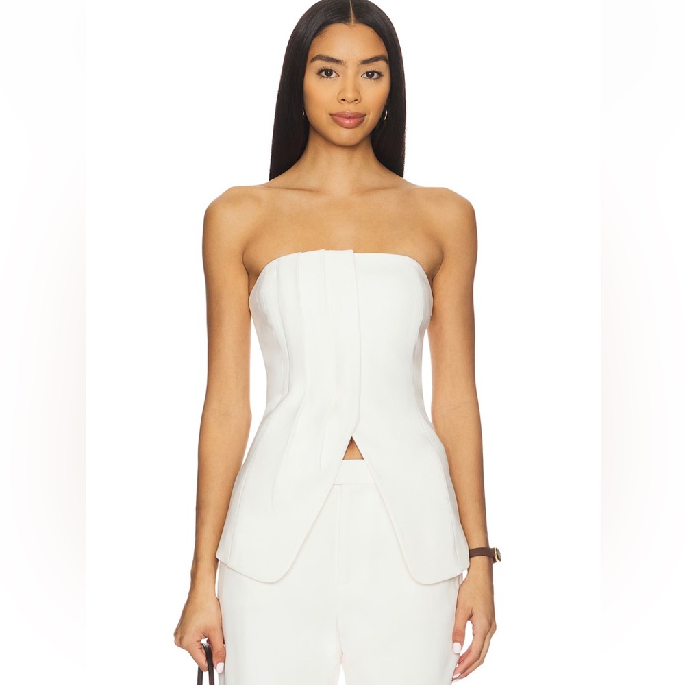 FAVORITE DAUGHTER Missed Your Chance Top in Ivory Strapless Peplum Corset 6 $248